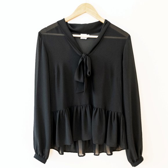 ASOS Tops - ASOS Sheer Long Sleeve Ruffle Blouse